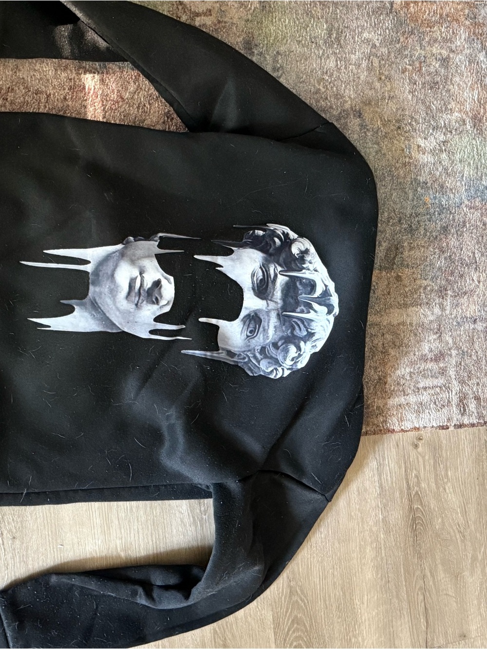 Black Graphic Pullover Hoodie with Sculpted Face Print